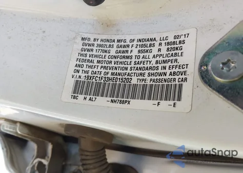 2017 Honda Civic Ex-T z USA, uszkodzony, nr VIN 19XFC1F33HE015202